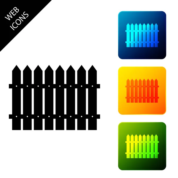 Holzzaun-Symbol isoliert auf weißem Hintergrund. Gartenzaun-Schild. setzen Symbole bunte quadratische Tasten. Vektorillustration — Stockvektor