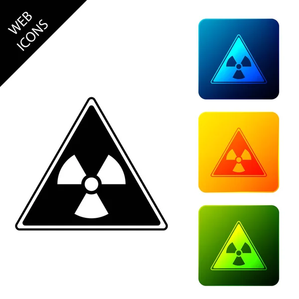 Panneau triangle avec icône de symbole de rayonnement isolé sur fond blanc. Set icônes boutons carrés colorés. Illustration vectorielle — Image vectorielle