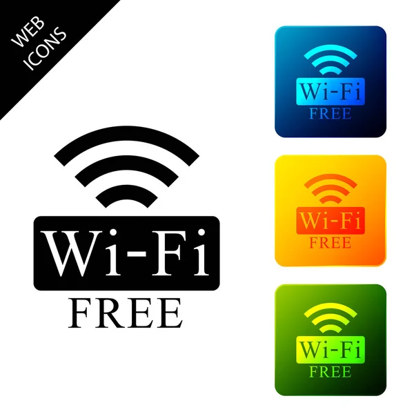 흰색 배경에 격리 된 무료 Wi-Fi 아이콘. 와이파이 기호입니다. 무선 네트워크 아이콘입니다. Wi-Fi 영역. 설정 아이콘 다채로운 사각형 버튼. 벡터 일러스트레이션 — 스톡 벡터