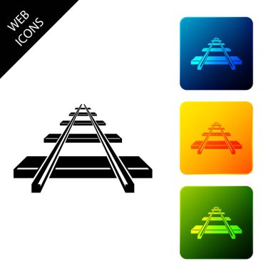 Demiryolu simgesi beyaz arka plan üzerinde izole. Simgeleri renkli kare düğmeleri ayarlayın. Vektör İllüstrasyonu