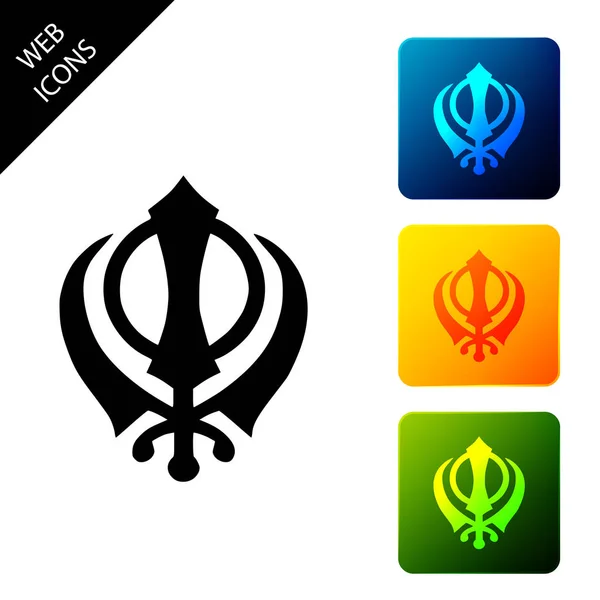 Sikhisme religion icône symbole Khanda isolé sur fond blanc. Symbole Khanda Sikh. Set icônes boutons carrés colorés. Illustration vectorielle — Image vectorielle