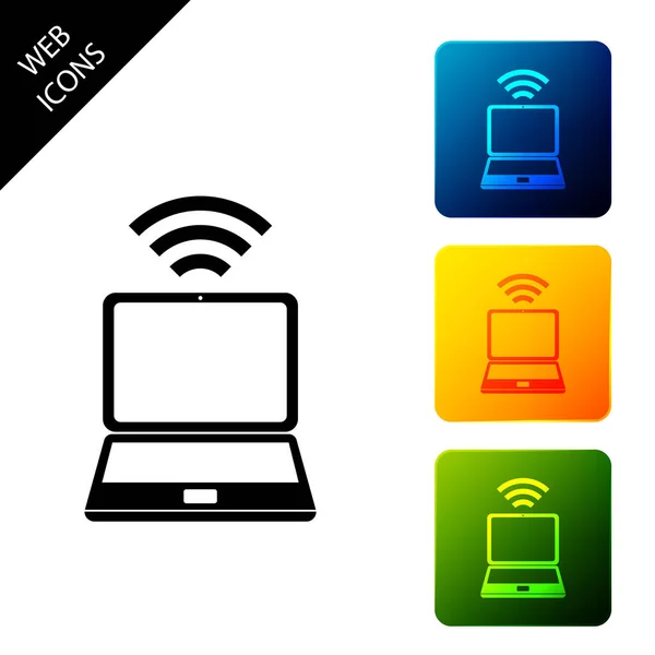 Laptop and free wi-fi wireless connection icon on white background. Wireless technology, wi-fi connection, wireless network, hotspot concepts. Set icons colorful square buttons. Vector Illustration — Stock Vector