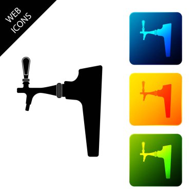 Beyaz arka planda yalıtılmış bira dokunuş simgesi. Simgeleri renkli kare düğmeleri ayarlayın. Vektör İllüstrasyonu