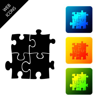 Beyaz arka planda yalıtılmış bulmaca simgesi parçası. İş, pazarlama, finans, şablon, düzen, infographics, internet kavramı. Simgeleri renkli kare düğmeleri ayarlayın. Vektör İllüstrasyonu