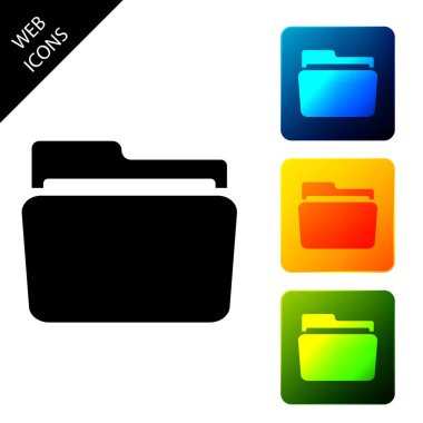 Klasör simgesi beyaz arka planda yalıtılmış. Simgeleri renkli kare düğmeleri ayarlayın. Vektör İllüstrasyonu