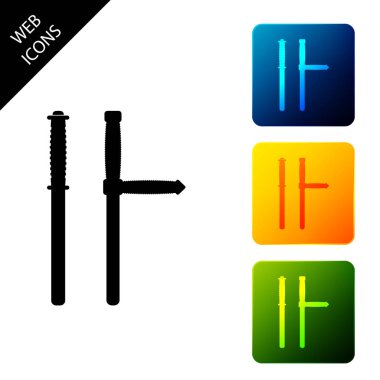 Polis kauçuk baton simgesi beyaz arka plan üzerinde izole. Kauçuk truncheon. Polis sopası. Polis ekipmanları. Simgeleri renkli kare düğmeleri ayarlayın. Vektör İllüstrasyonu