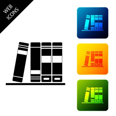 Beyaz arka planda yalıtılmış kağıt ve belge simgesi içeren Office klasörleri. Arşiv klasör işareti. Simgeleri renkli kare düğmeleri ayarlayın. Vektör İllüstrasyonu