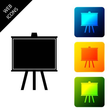 Beyaz arka planda yalıtılmış tebeşir tahtası simgesi. Okul Tahta tabelası. Simgeleri renkli kare düğmeleri ayarlayın. Vektör İllüstrasyonu