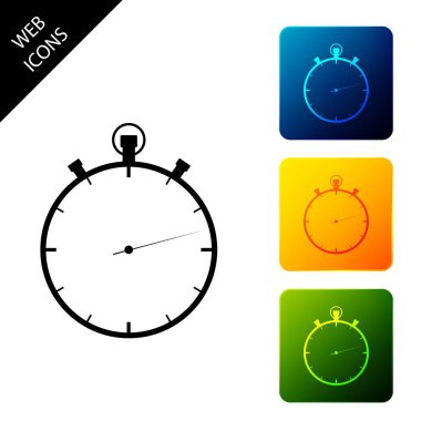 Stopwatch icon isolated on white background. Time timer sign. Set icons colorful square buttons. Vector Illustration clipart