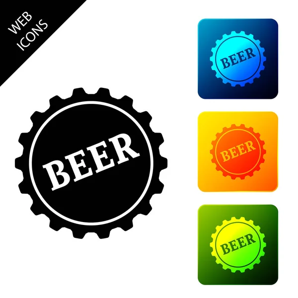 Tappo bottiglia con icona della parola birra isolato su sfondo bianco. Set icone colorate pulsanti quadrati. Illustrazione vettoriale — Vettoriale Stock