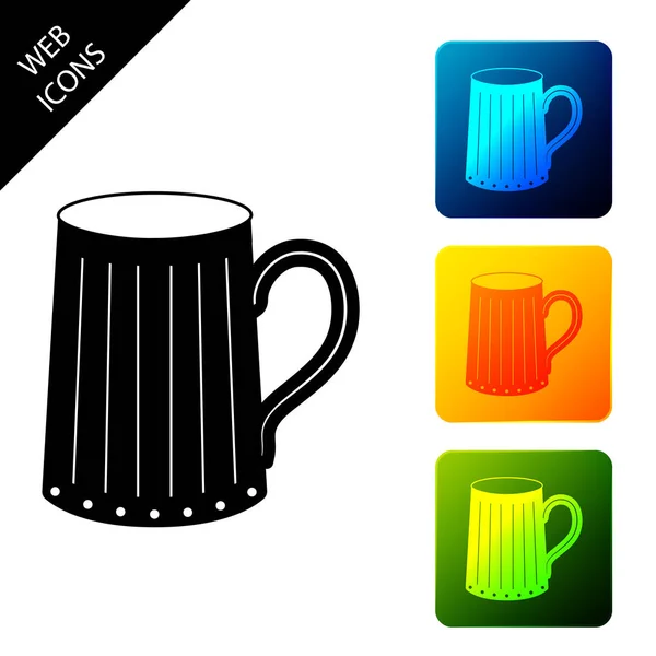 Wooden beer mug icon isolated on white background. Set icons colorful square buttons. Vector Illustration — Stock Vector