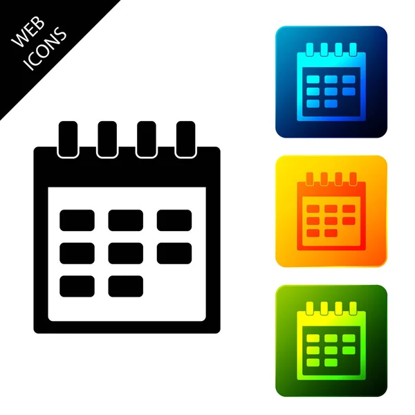 Icono de calendario aislado sobre fondo blanco. Establecer iconos coloridos botones cuadrados. Ilustración vectorial — Vector de stock