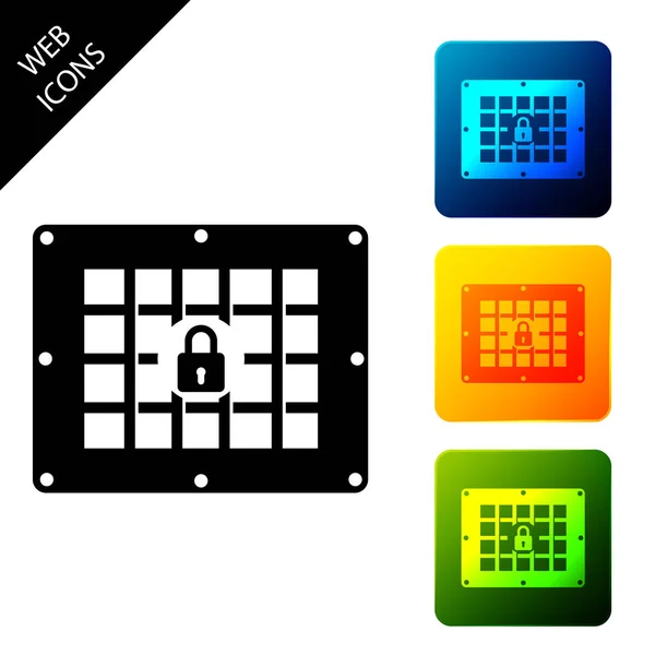 Gefängnisfenster-Symbol isoliert auf weißem Hintergrund. setzen Symbole bunte quadratische Tasten. Vektorillustration — Stockvektor