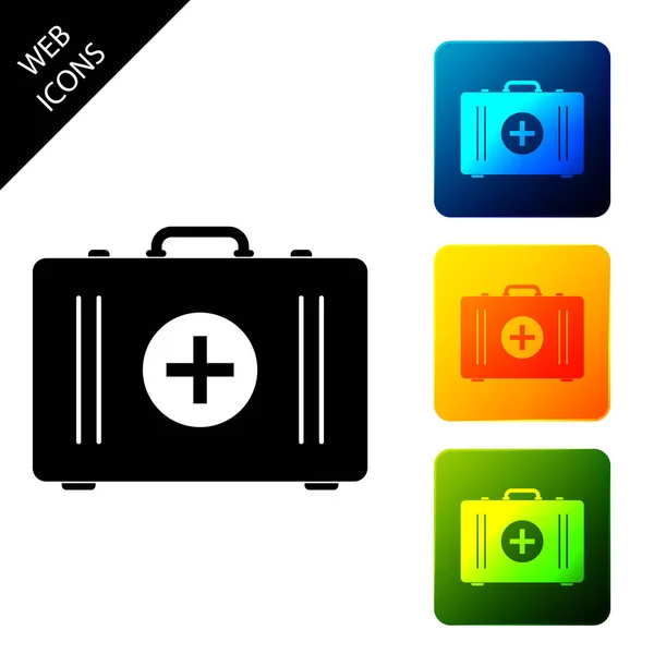 First aid kit icon isolated on white background. Medical box with cross. Medical equipment for emergency. Healthcare concept. Set icons colorful square buttons. Vector Illustration — Stock Vector