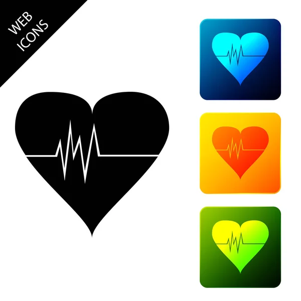 Heart rate icon isolated on white background. Heartbeat sign. Heart pulse icon. Cardiogram icon. Set icons colorful square buttons. Vector Illustration