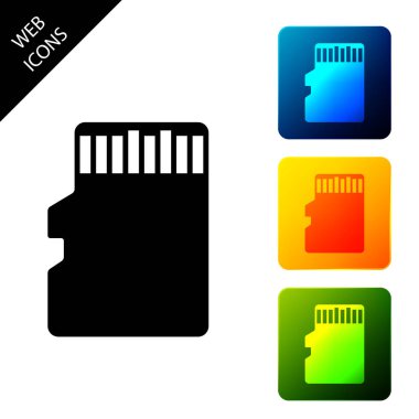 Micro Sd bellek kartı simgesi yalıtılmış. Simgeleri renkli kare düğmeleri ayarlayın. Vektör İllüstrasyonu