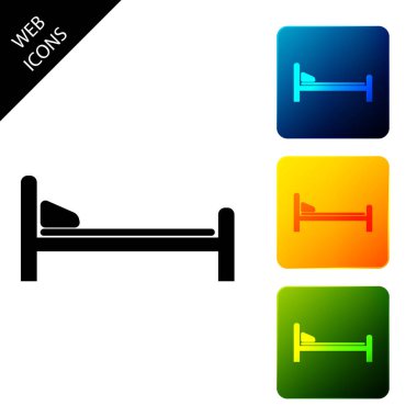 Hastane Yatak simgesi izole. Simgeleri renkli kare düğmeleri ayarlayın. Vektör İllüstrasyonu