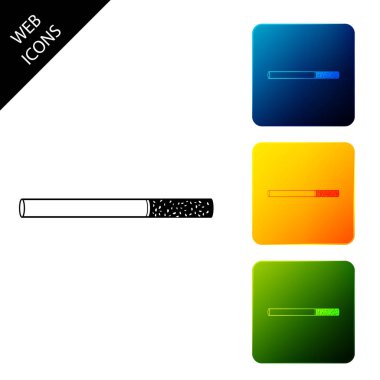 Sigara simgesi izole edilmiş. Tütün işareti. Sigara sembolü. Simgeleri renkli kare düğmeleri ayarlayın. Vektör İllüstrasyonu