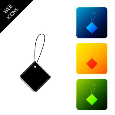 Boş etiket şablonu fiyat etiketi simgesi yalıtılmış. Boş alışveriş indirimleri etiketi. Şablon indirim başlığı. Simgeleri renkli kare düğmeleri ayarlayın. Vektör İllüstrasyonu