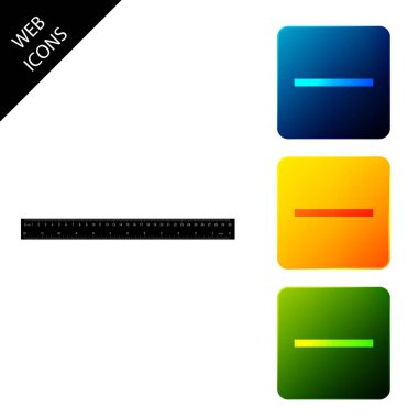 Cetvel simgesi yalıtılmış. Düz kenar sembolü. Simgeleri renkli kare düğmeleri ayarlayın. Vektör İllüstrasyonu