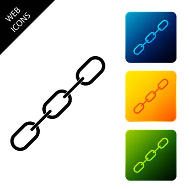 Zincir bağlantı simgesi yalıtılmış. Bağlantı tek. Simgeleri renkli kare düğmeleri ayarlayın. Vektör İllüstrasyonu