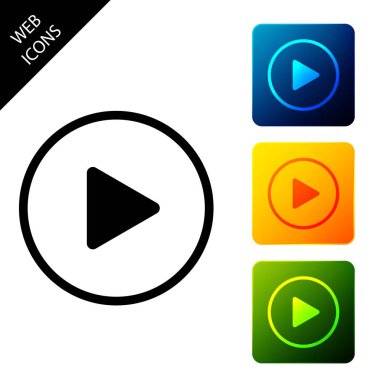 İzole oynatma simgesi. Simgeleri renkli kare düğmeleri ayarlayın. Vektör İllüstrasyonu