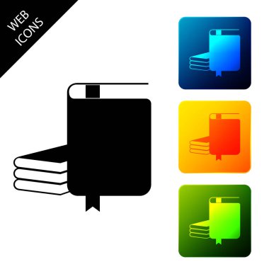Kitap simgesi yalıtılmış. Simgeleri renkli kare düğmeleri ayarlayın. Vektör İllüstrasyonu