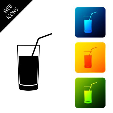 Alkolsüz içecek simgesi izole. Simgeleri renkli kare düğmeleri ayarlayın. Vektör İllüstrasyonu