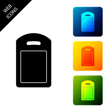 Kesme tahtası simgesi izole. Doğrama Tahtası sembolü. Simgeleri renkli kare düğmeleri ayarlayın. Vektör İllüstrasyonu