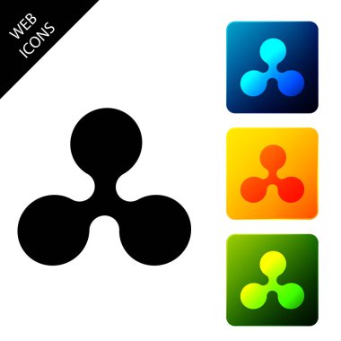 Cryptocurrency sikke Ripple Xrp simgesi yalıtılmış. Fiziksel biraz para. Dijital para birimi. Altcoin sembolü. Blockchain tabanlı güvenli kripto para birimi. Simgeleri renkli kare düğmeleri ayarlayın. Vektör İllüstrasyonu
