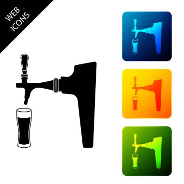 Cam simgesi izole ile bira dokunun. Simgeleri renkli kare düğmeleri ayarlayın. Vektör İllüstrasyonu