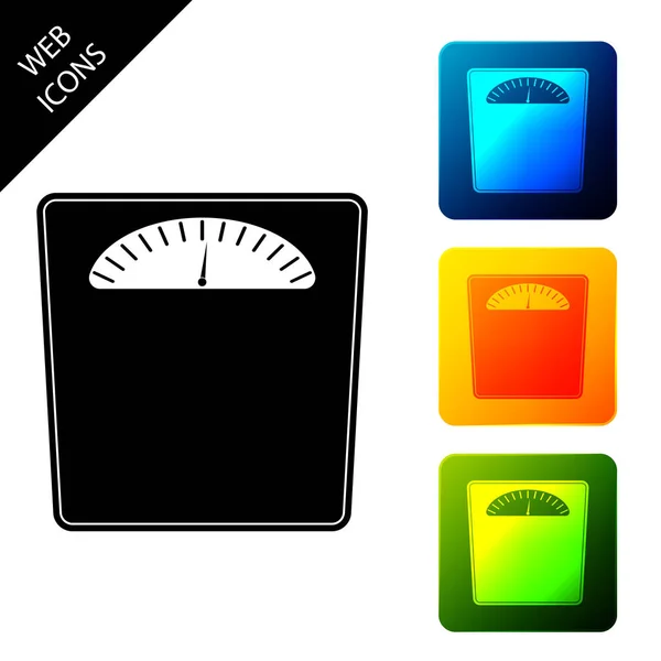 Bathroom scales icon isolated. Weight measure Equipment. Weight Scale fitness sport concept. Set icons colorful square buttons. Vector Illustration — Stock Vector