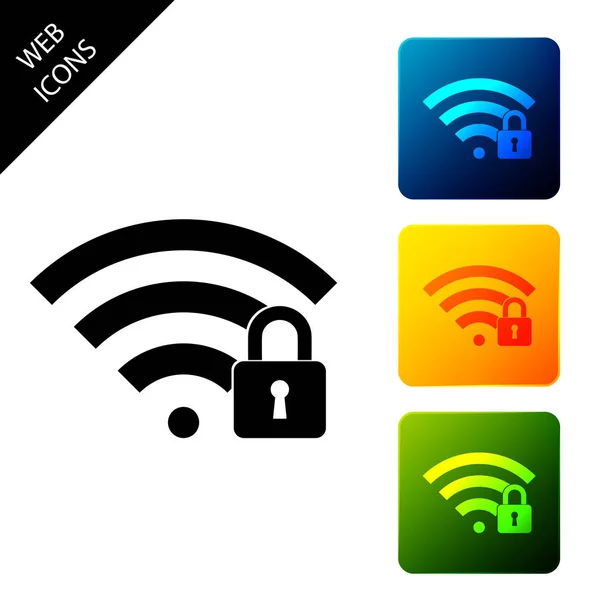 Wifi locked icon isolated. Password Wi-fi symbol. Wireless Network icon. Wifi zone. Set icons colorful square buttons. Vector Illustration — Stock Vector