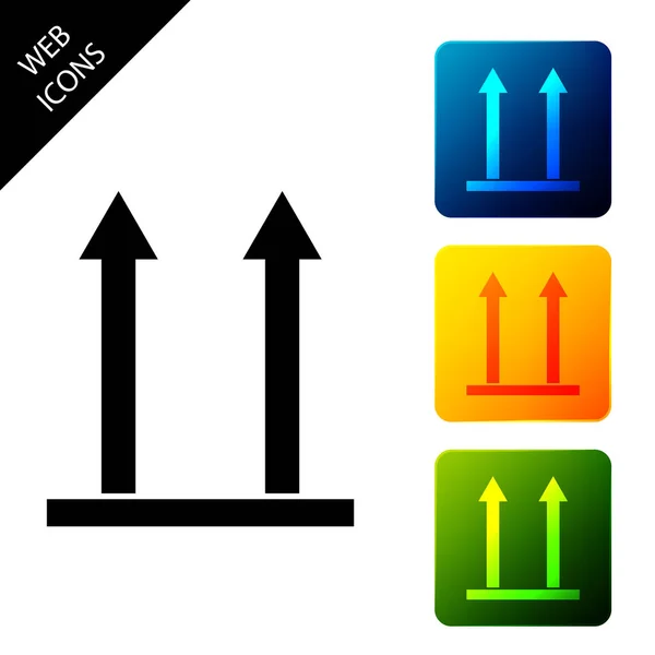 Este ícone lateral para cima isolado. Duas setas indicando o lado superior da embalagem. Carga manipulada para que estas setas apontem sempre para cima. Definir ícones coloridos botões quadrados. Ilustração vetorial — Vetor de Stock