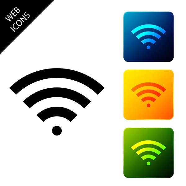 Icono de símbolo de red inalámbrica de Internet Wi-Fi aislado. Establecer iconos coloridos botones cuadrados. Ilustración vectorial — Vector de stock