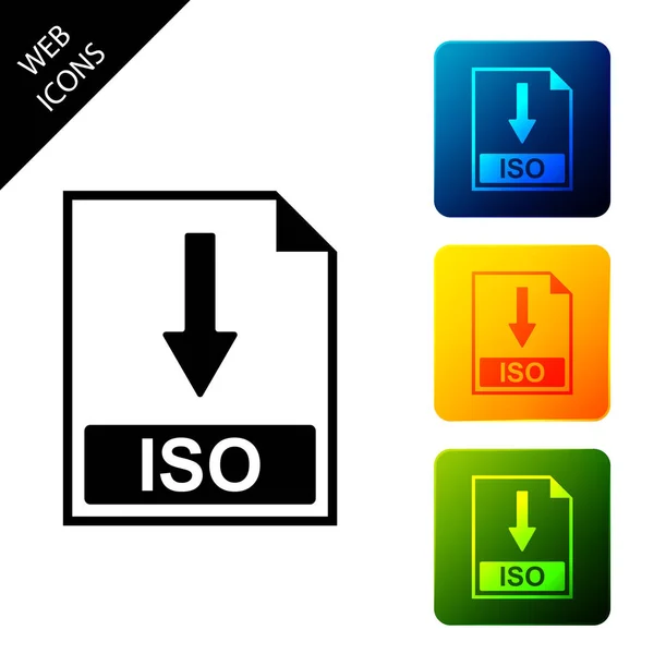 Ikon för ISO-fildokument. Ladda ner ISO-knappen ikon isolerad. Ange ikoner färgglada fyrkantiga knappar. Vektor illustration — Stock vektor