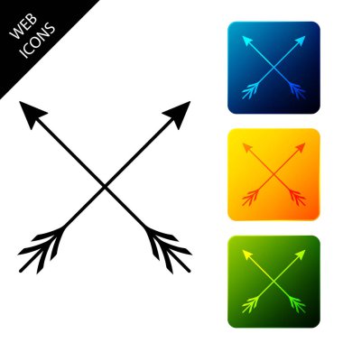 Çapraz oklar simgesi yalıtılmış. Simgeleri renkli kare düğmeleri ayarlayın. Vektör İllüstrasyonu