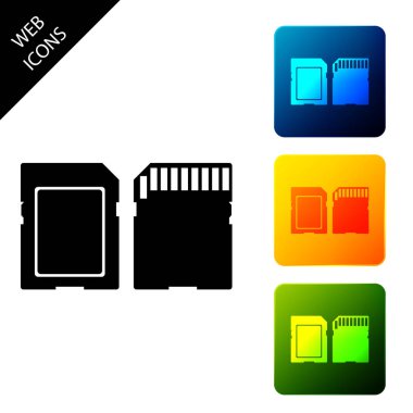 Sd kart simgesi yalıtılmış. Hafıza kartı. Bağdaştırıcı simgesi. Simgeleri renkli kare düğmeleri ayarlayın. Vektör İllüstrasyonu