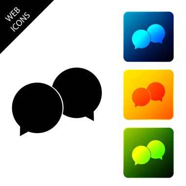 Boş konuşma kabarcıkları simgesi yalıtılmış. Simgeleri renkli kare düğmeleri ayarlayın. Vektör İllüstrasyonu