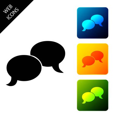 Boş konuşma kabarcıkları simgesi yalıtılmış. SSS işareti. Dosyaları kopyalayın, sohbet konuşma balonu ve grafik web simgeleri. Simgeleri renkli kare düğmeleri ayarlayın. Vektör İllüstrasyonu