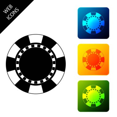Casino çip simgesi izole. Simgeleri renkli kare düğmeleri ayarlayın. Vektör İllüstrasyonu