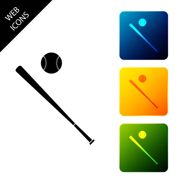 Baseball- und Schlägersymbol isoliert. setzen Symbole bunte quadratische Tasten. Vektorillustration — Stockvektor