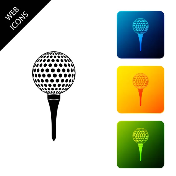 Golfball auf Abschlag Ikone isoliert. setzen Symbole bunte quadratische Tasten. Vektorillustration — Stockvektor