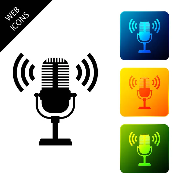 Microphone icon isolated. On air radio mic microphone. Speaker sign. Set icons colorful square buttons. Vector Illustration — Stock Vector