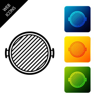 Barbekü ızgara simgesi beyaz arka plan üzerinde izole. Barbekü ızgara üst görünümü. Simgeleri renkli kare düğmeleri ayarlayın. Vektör İllüstrasyonu