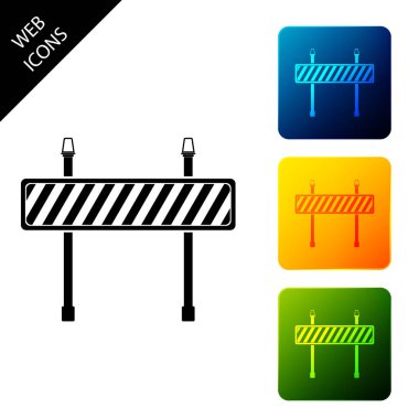 Yol bariyer simgesi izole. Yapım aşamasında olan kısıtlı alanın sembolü. Bina veya onarım işleri çit. Engelli simgesi. Simgeleri renkli kare düğmeleri ayarlayın. Vektör İllüstrasyonu