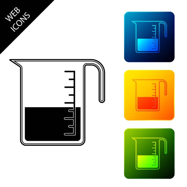 Measuring cup to measure dry and liquid food icon isolated on white background. Plastic graduated beaker with handle. Set icons colorful square buttons. Vector Illustration — Stock Vector