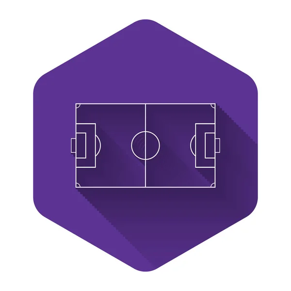 Terrain de football blanc ou icône de terrain de football isolé avec une longue ombre. Bouton hexagonal violet. Illustration vectorielle — Image vectorielle