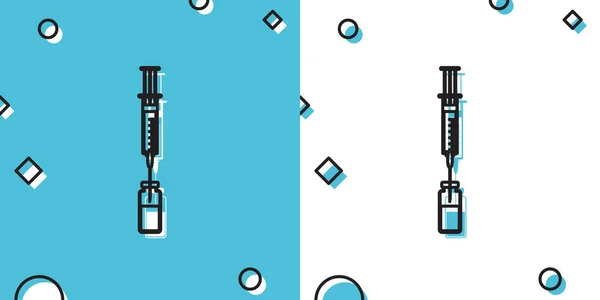 Siringa Medica Nera Con Ago Icona Del Flaconcino Della Fiala — Vettoriale Stock