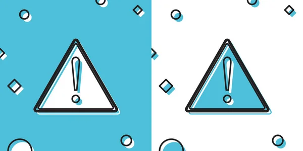 Zwarte Uitroepteken Driehoek Pictogram Geïsoleerd Blauwe Witte Achtergrond Waarschuwingsbord Voorzichtig — Stockvector